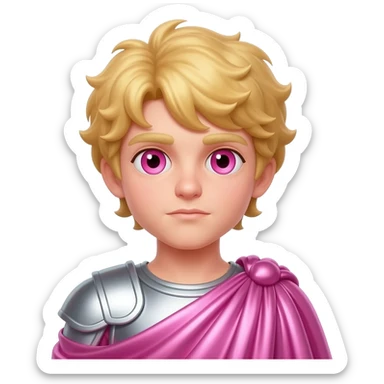 Cupid from Roman Mythology with rose-pink eyes, blonde hair, pink metallic cloak sticker