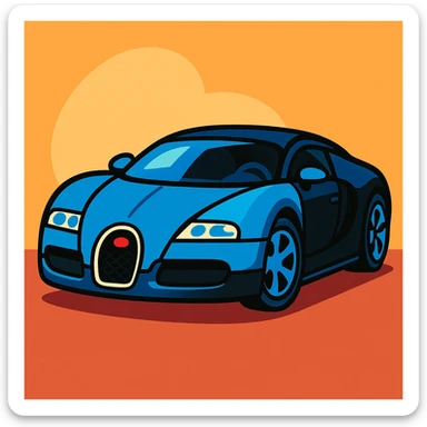 Bugatti Veyron cartoon style, blue and black color scheme sticker