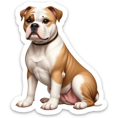 cinematic-[american bulldog]-realistic-full-body-sitting-emoji,-tail-resting-loosely-beside-its-paws,-head-tilted-dramatically,-sleek-[brown fawn]-fur,-simplified-yet-realistic-focused-features,-highly-detailed,-glowing-with-an-almost-sarcastic-glow sticker