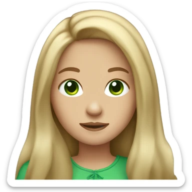 Create an emoji of a girl with long dark blonde hair and green eyes sticker