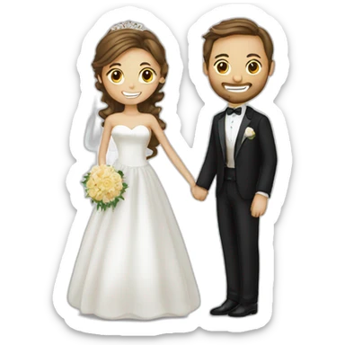 Silk wedding couple white round  sticker