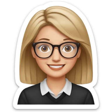 White woman,dark blonde hightlights, glasses,  sticker