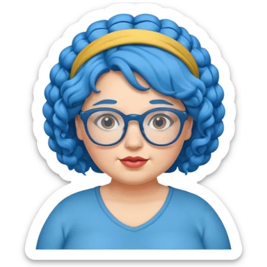 curly fat woman with blue hair and glassess and headband sticker