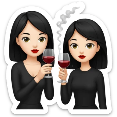 2 girls in black 1 smoking and other girl drinking wine black hair  sticker