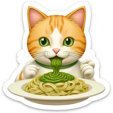 Pesto pasta being eaten by a cat sticker