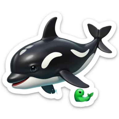 3d Cartoon orca with a green tick next to it sticker