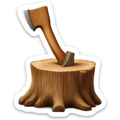 Realistic wood stump with axe chopping it sticker