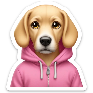 Blond dog wearing a pink hoodie  sticker