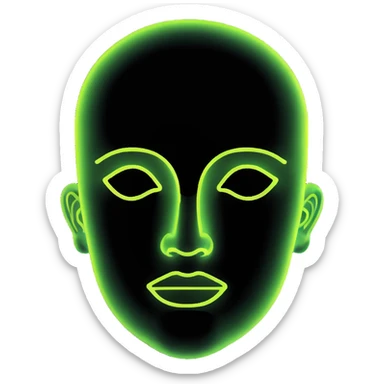 Minimalist futuristic AI avatar — clean glowing outline of a humanoid face, half-abstract with light reflections. sticker