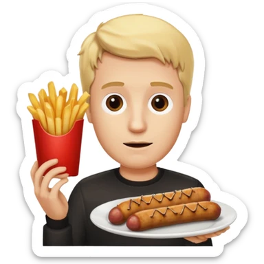 Hombre Rubio con una salchipapas pero la salchicha está quemada sticker