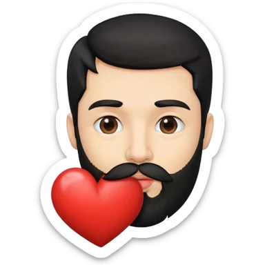 a man with black hair and beard kissing with heart sticker