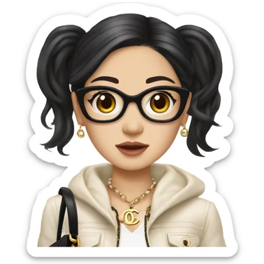 Realistic Dark hair Chanel Asian Girl with Birkin bag and Chanel necklace sticker