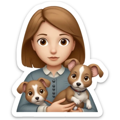 girl with brown eyes and light brown hair holding an Andalusian rat-catcher dog sticker