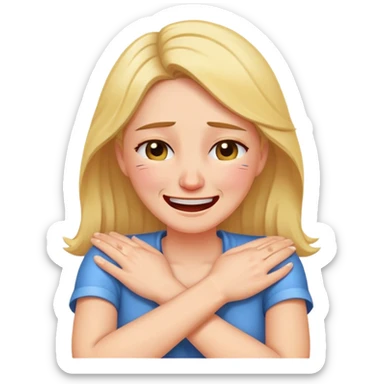 Women crying laughing arms crossed holding neck sticker