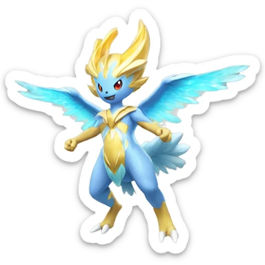 Celestial Godly Powerful Crystallic Colorful Vibrant Colors Flying Advanced Fakémon-Legendary-Pokémon-Creature Full Body sticker
