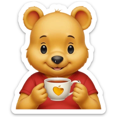 Winnie the Pooh drinking tea sticker