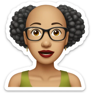 Bald biracial woman with glasses and red lipstick  sticker