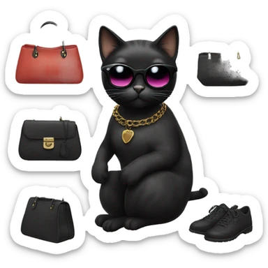 Black female cat with sunglasses and aesthetic bag sticker