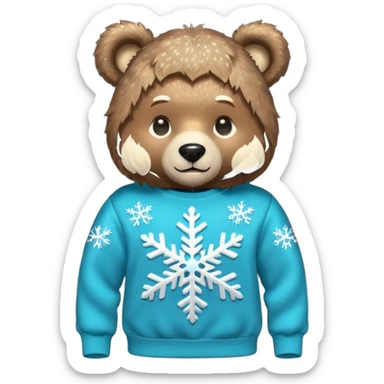 Glitter bear with cyan snowflake black sweatshirt sticker