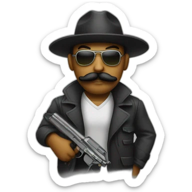 Gangster with a mustache and a gun sticker