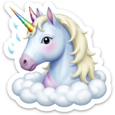 A unicorn flying through clouds, sad, cry tear from eyes, portrait, bust up sticker
