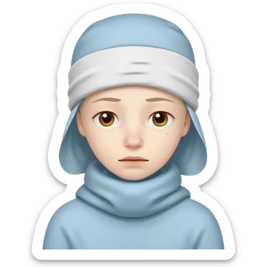 A person with headaches and a cold pack on the head sticker