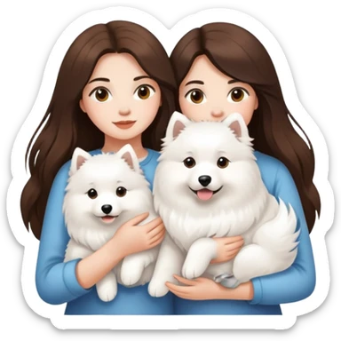 Two long hair brunette girls and two Samoyeds in their hands sticker