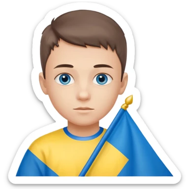 The Ukrainian boy with flag sticker