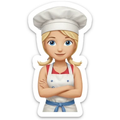 Sexy Full body  pretty
Long Blonde hair blue eyed female chef wearing white tank top, denim shorts and chef hat with arms folded sticker