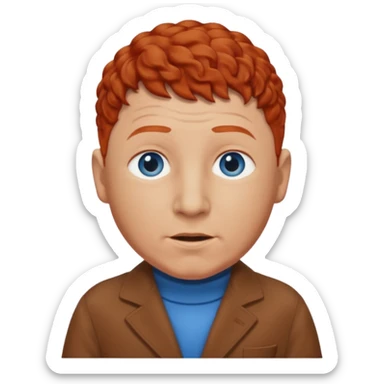 Curly Howard from the Three Stooges with blue eyes, chestnut-red hair, brown outfit sticker