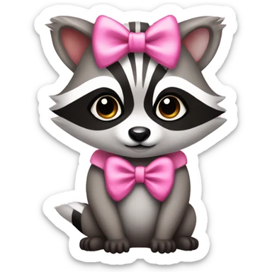 cute raccoon wearing a pink bow, sparkles in eyes sticker