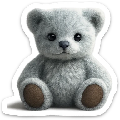 Make the teddy bear's fur a mix of realistic blue and white with soft lighting. Remove the background to make it transparent. The style should be realistic and natural looking. sticker
