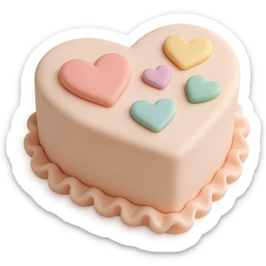 heart-shaped fondant cake with pastel fondant hearts, fondant cake art style sticker