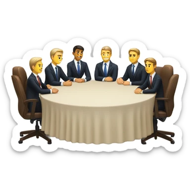 6 Caucasian men in suits sitting at a round table sticker