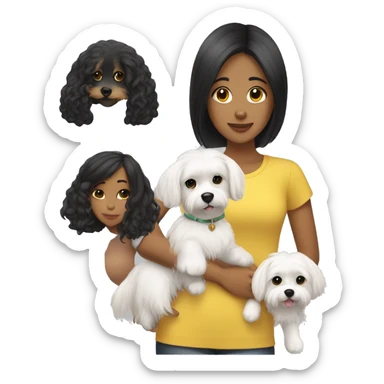 black hair, yellow skin, middle hair length Girl mwith maltese dog sticker