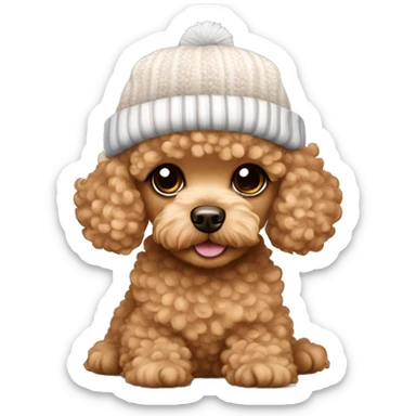 Aesthetic Apricot Toy poodle puppy girl with winter hat sticker