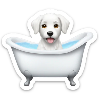 white dog in a bathtub sticker
