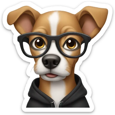 Dog with glasses wearing a black hoodie sticker