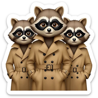 Three raccoons in a trench coat sticker