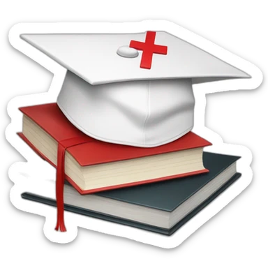 White Student cap with red medical cross On a stack of books sticker