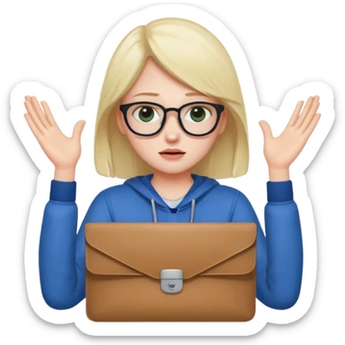 exhausted student with laptop, hands up, bags under eyes sticker