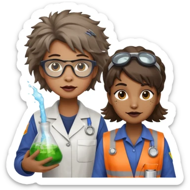 an otter disguised as a woman garbage collector next to a man mad scientist sticker