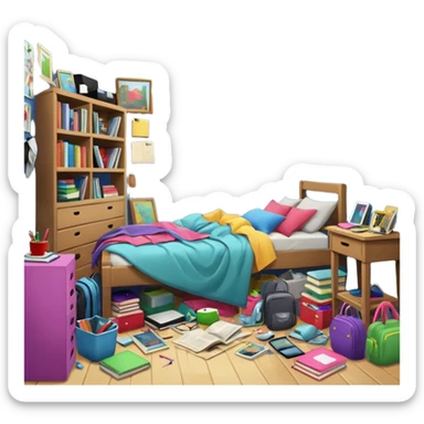 a messy bedroom from a front view sticker