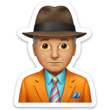 Aged mobster with colored suit and hat sticker
