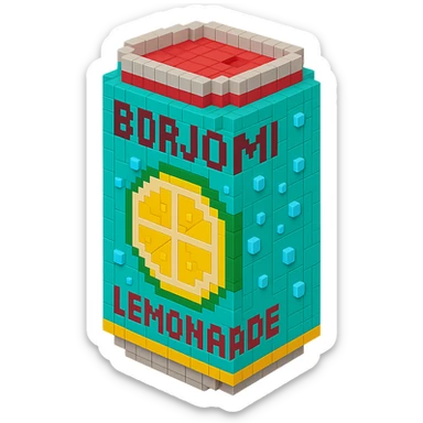 Borjomi lemonade can with a refreshing design, featuring a lemon slice and condensation droplets sticker