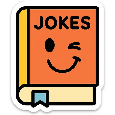 joke book with a winking face on the cover, simple and bold icon style sticker