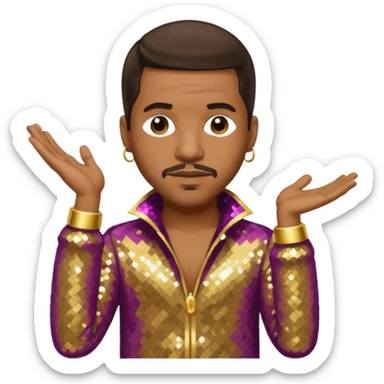 Stevie J, Record Producer with dark brown hair, gold outfit sticker