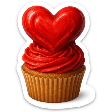 romantic cupcake with heart-shaped frosting sticker