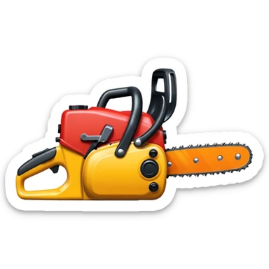 red and yellow Chainsaw, cartoon horror emoji, no background sticker