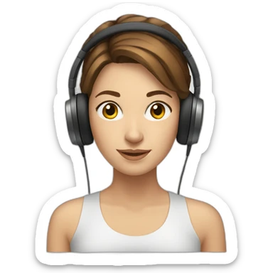 young white woman, brown hair with reflections wearing headphones sticker